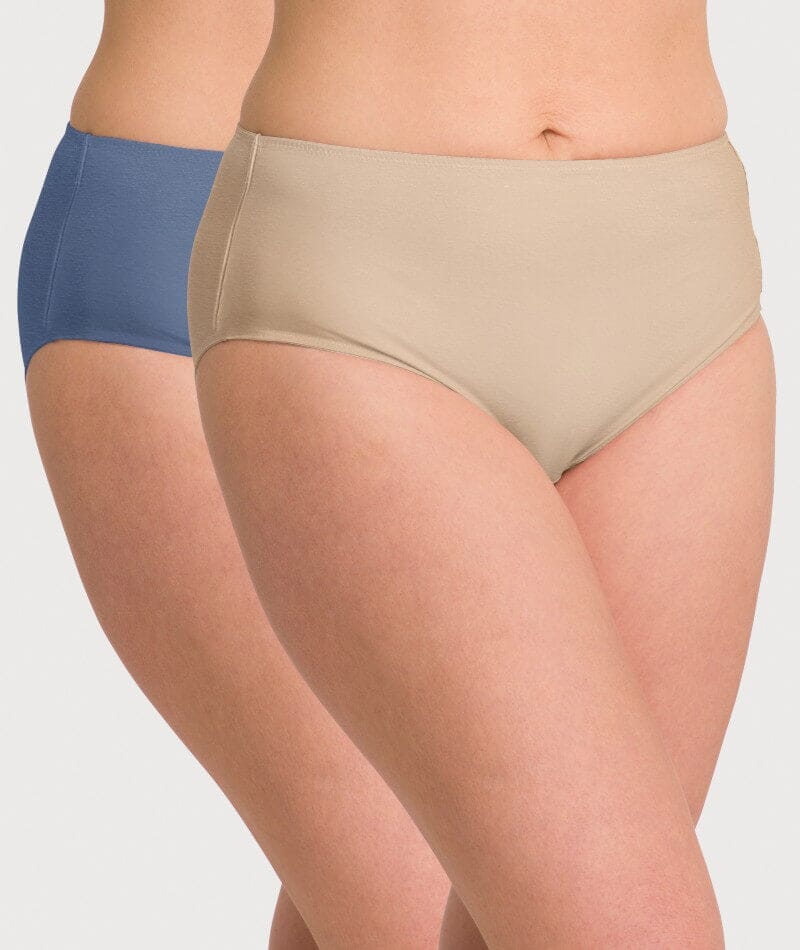 Ava & Audrey Clementine Cotton Full Brief 2 Pack - Nude/Denim Blue