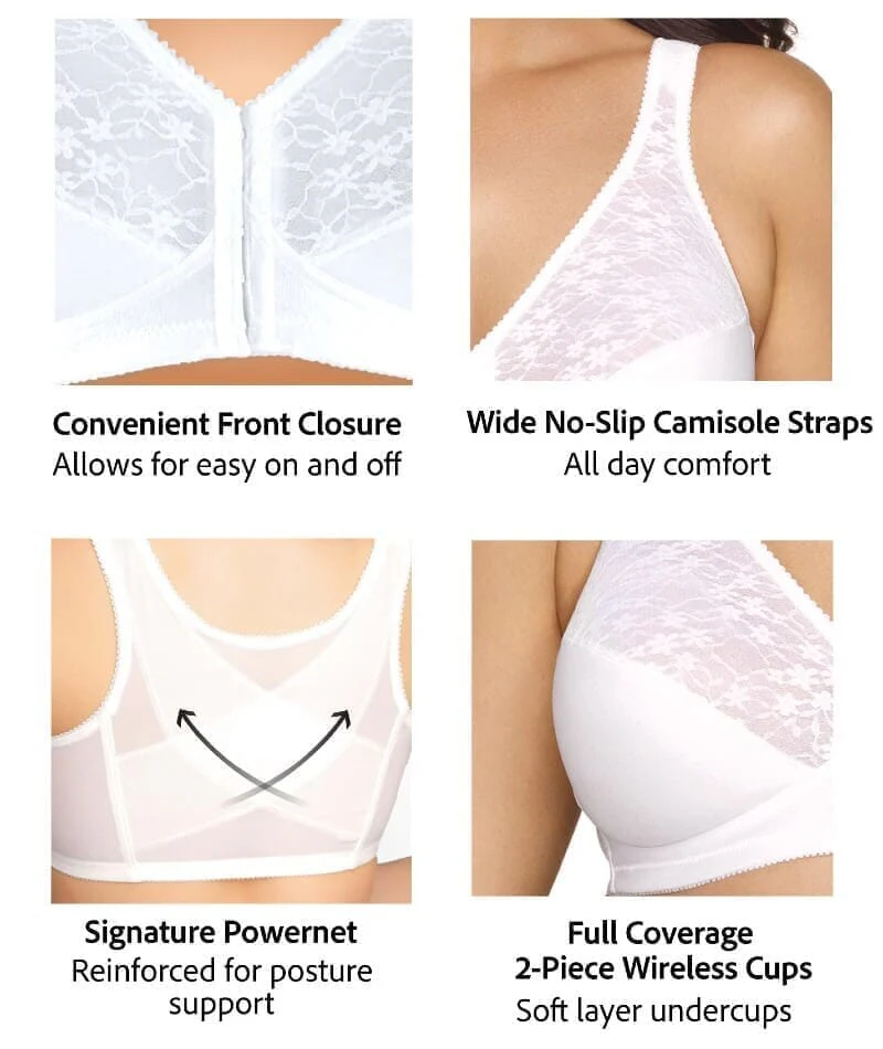 Exquisite Form Fully Front Close Wire-Free Posture Bra With Lace - White - Image 6