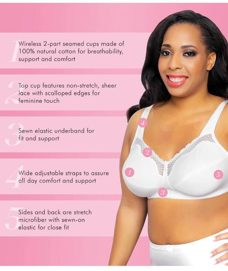 Exquisite Form Fully Cotton Soft Cup Wire-Free Bra With Lace 2 Pack - Damask Neutral/White - Image 7