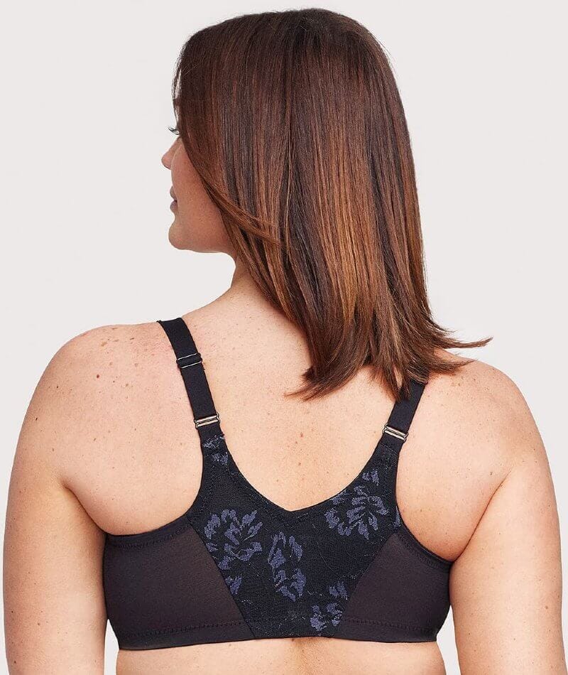 Glamorise Lacey T-Back Front-Closure WonderWire Bra - Black - Image 2