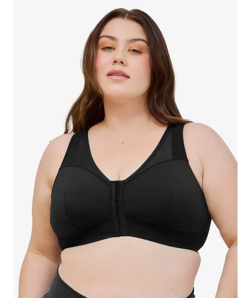 Leading Lady Harper Plus Size Back Smoothing Wire-free Front Close Bra - Black